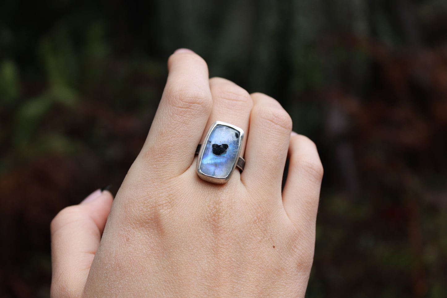 Mourning | Rainbow Moonstone | Ring Size:: 8.5