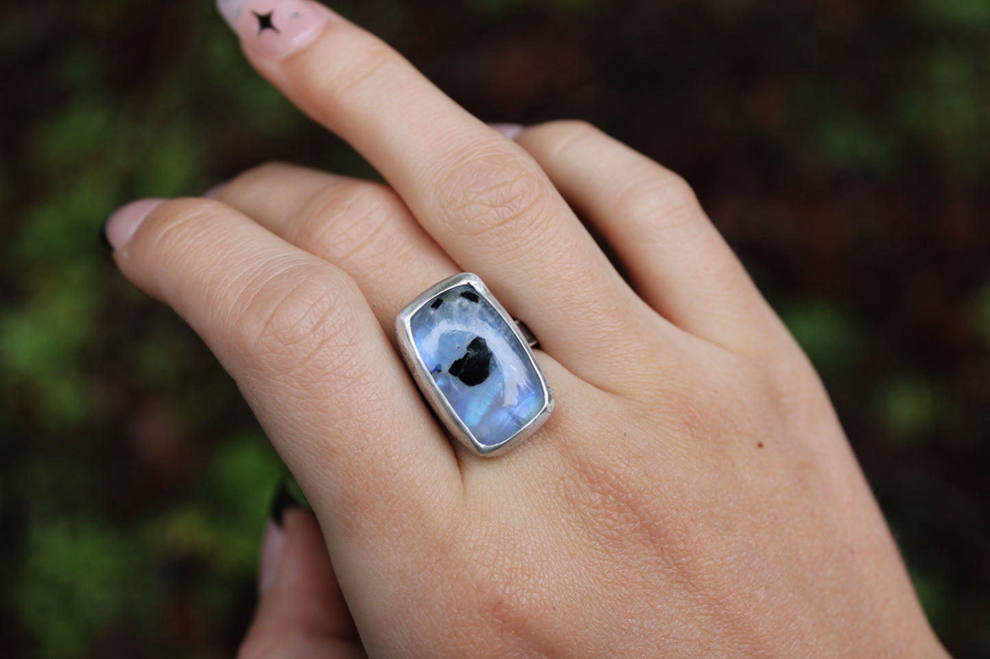 Mourning | Rainbow Moonstone | Ring Size:: 8.5