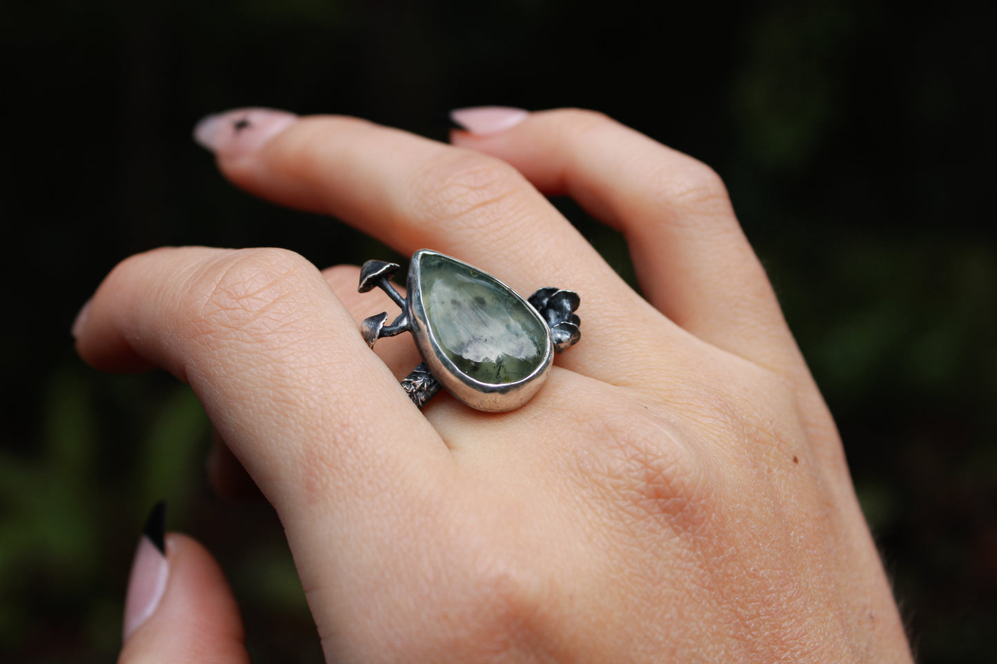 Mourning | Prehnite W/Wild Mushrooms | Ring Size:: 8.5