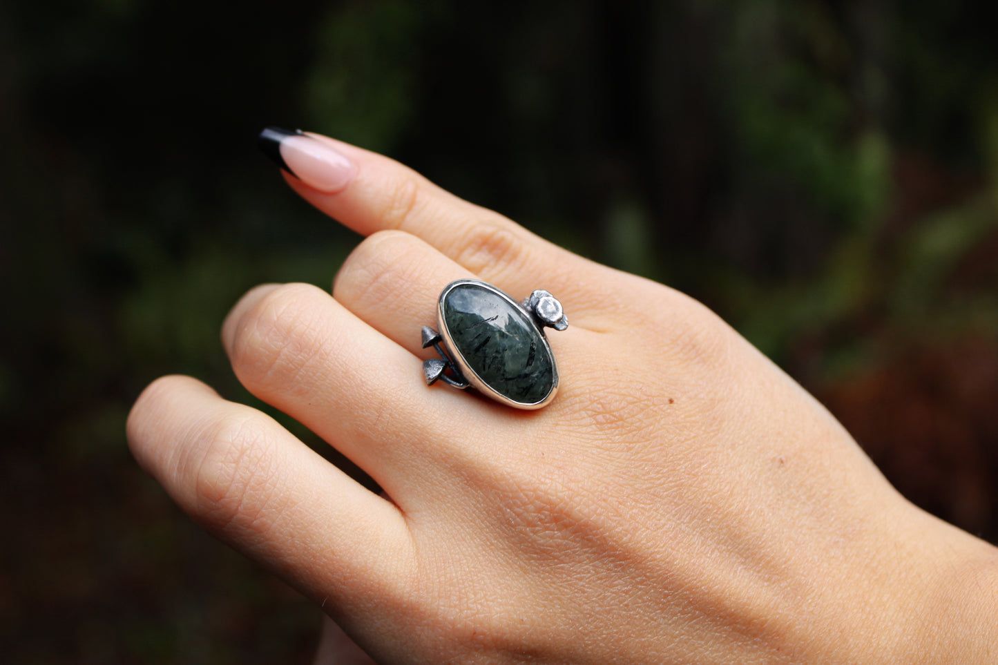 Mourning | Prehnite W/Wild Mushrooms | Ring Size:: 5.25