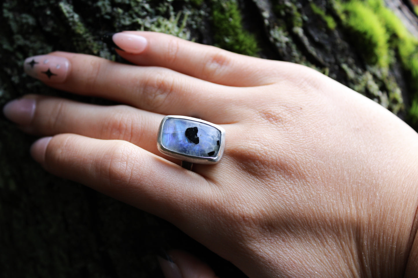 Mourning | Rainbow Moonstone | Ring Size:: 8.5